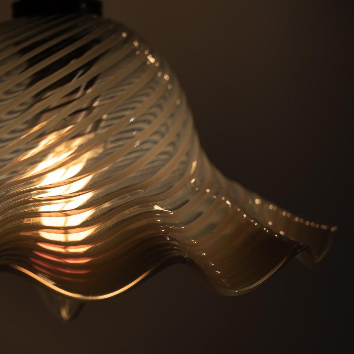 Elegant Vaseline Iridescent Glass Spiral Tulip Shades With Frilled Edges photo buy