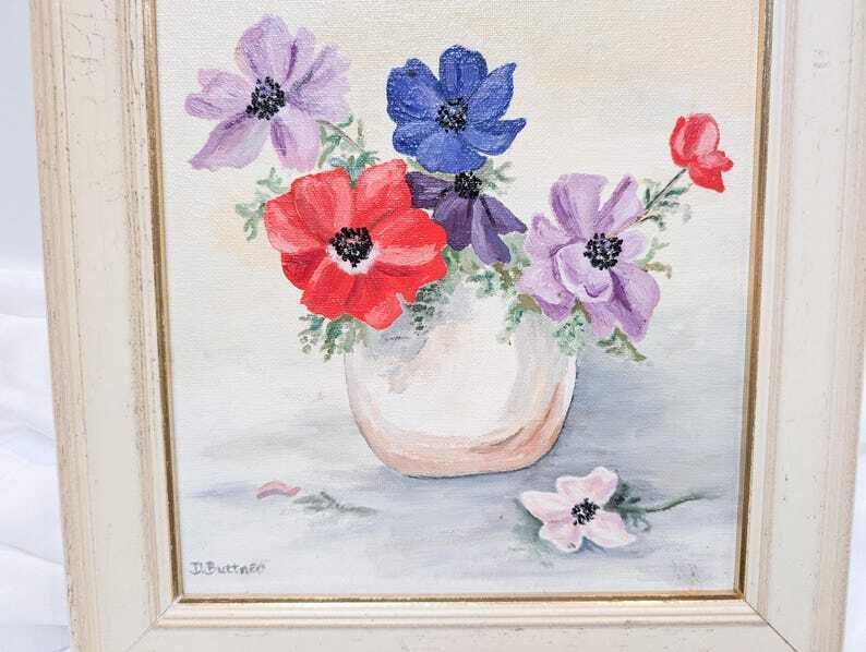 Original Oil On Board Sweet Floral Painting Signed D.Buttner. Made In England 1996 photo Art