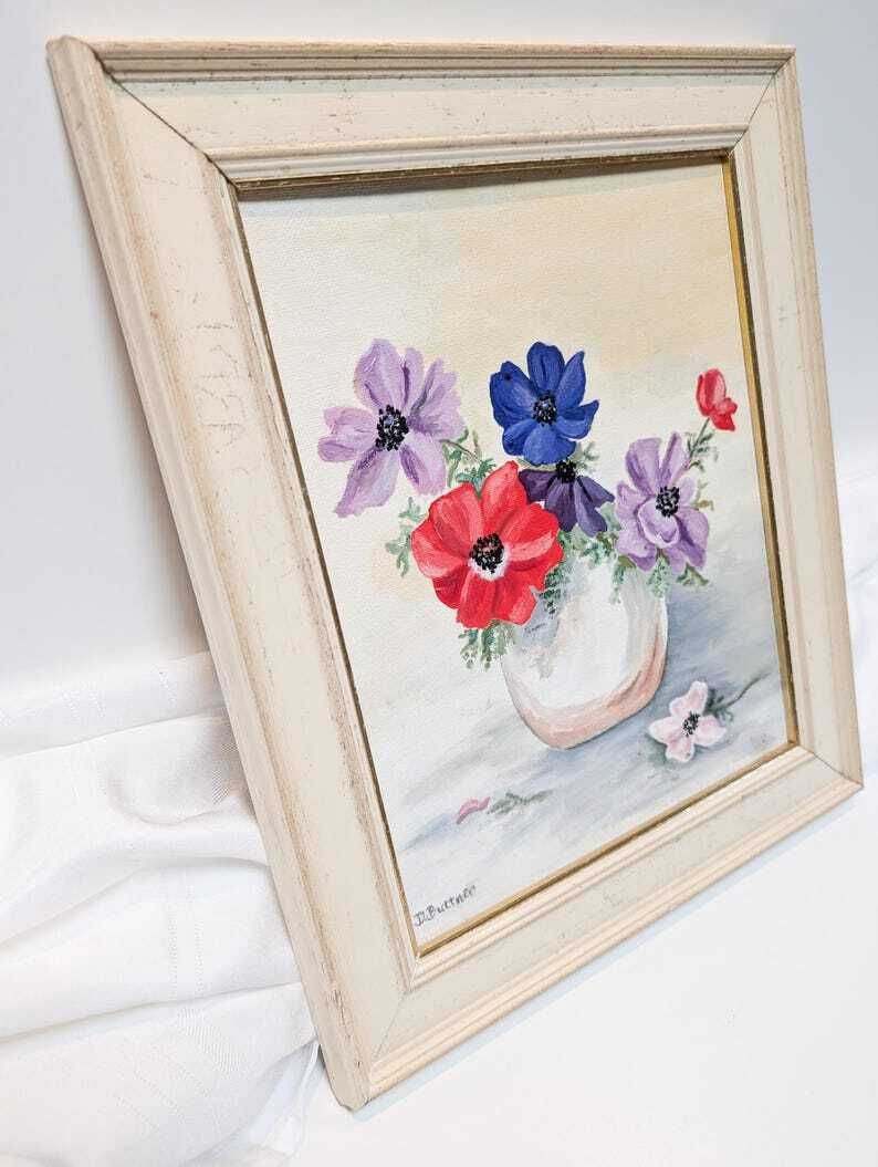 photo furniture Original Oil On Board Sweet Floral Painting Signed D.Buttner. Made In England 1996