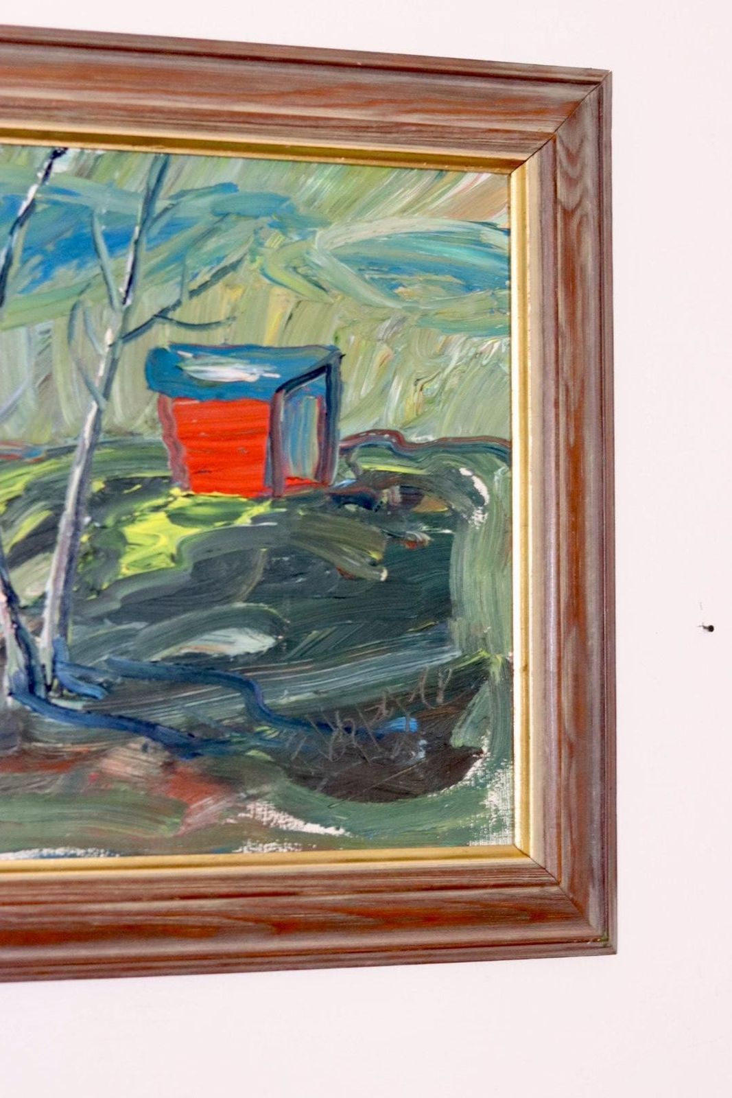 Mid Century Oil On Board Painting  Lanscape Vintage And Framed photo for sale