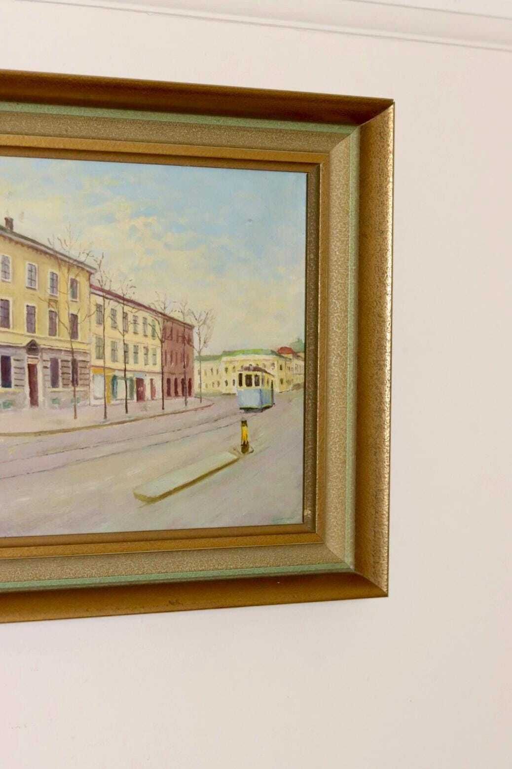 Swedish Mid Century Oil On Canvas Painting "Gothenburg"  Vintage & Framed photo vinterior