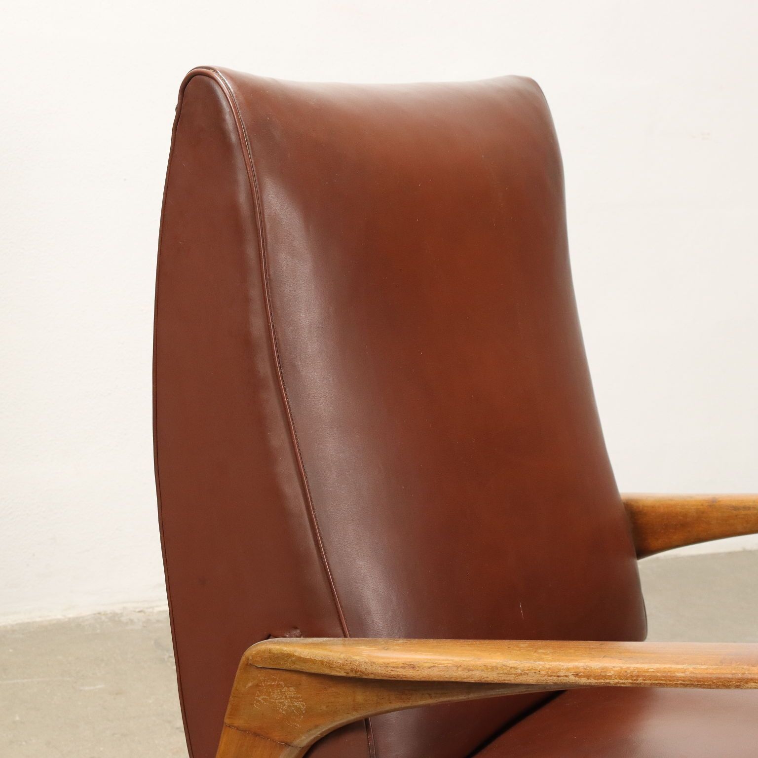 Vintage Armchair Wood Spring Padding Leatherette 1950s photo Furniture