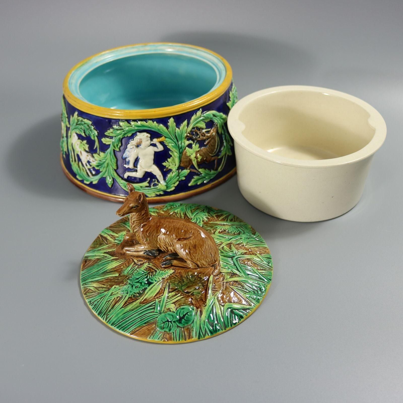 photo buy George Jones Majolica Deer Game Pie Dish And Liner