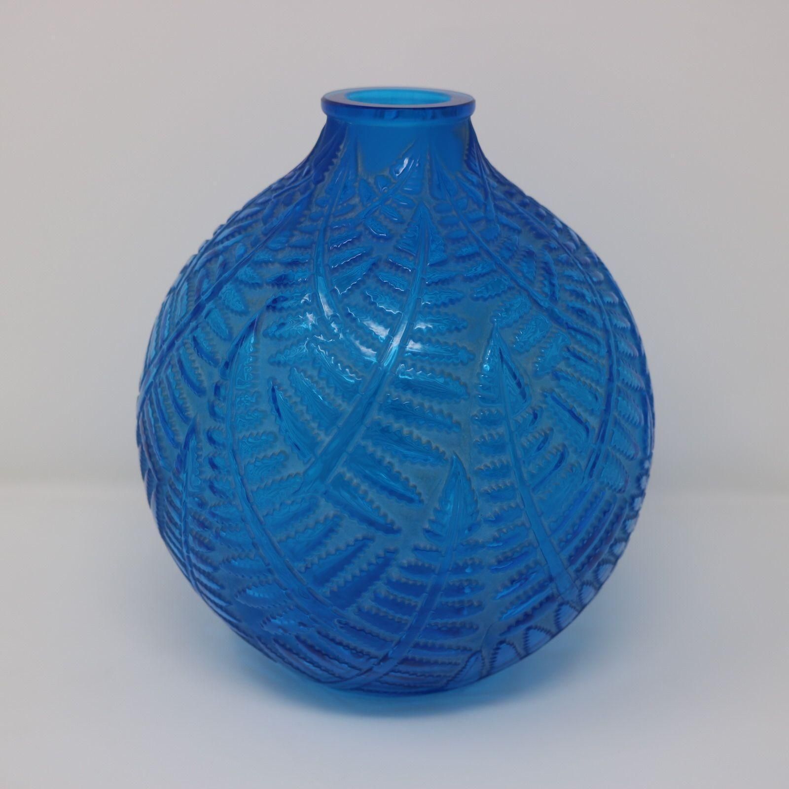 Rene Lalique Electric Blue Glass Espalion Vase photo furniture