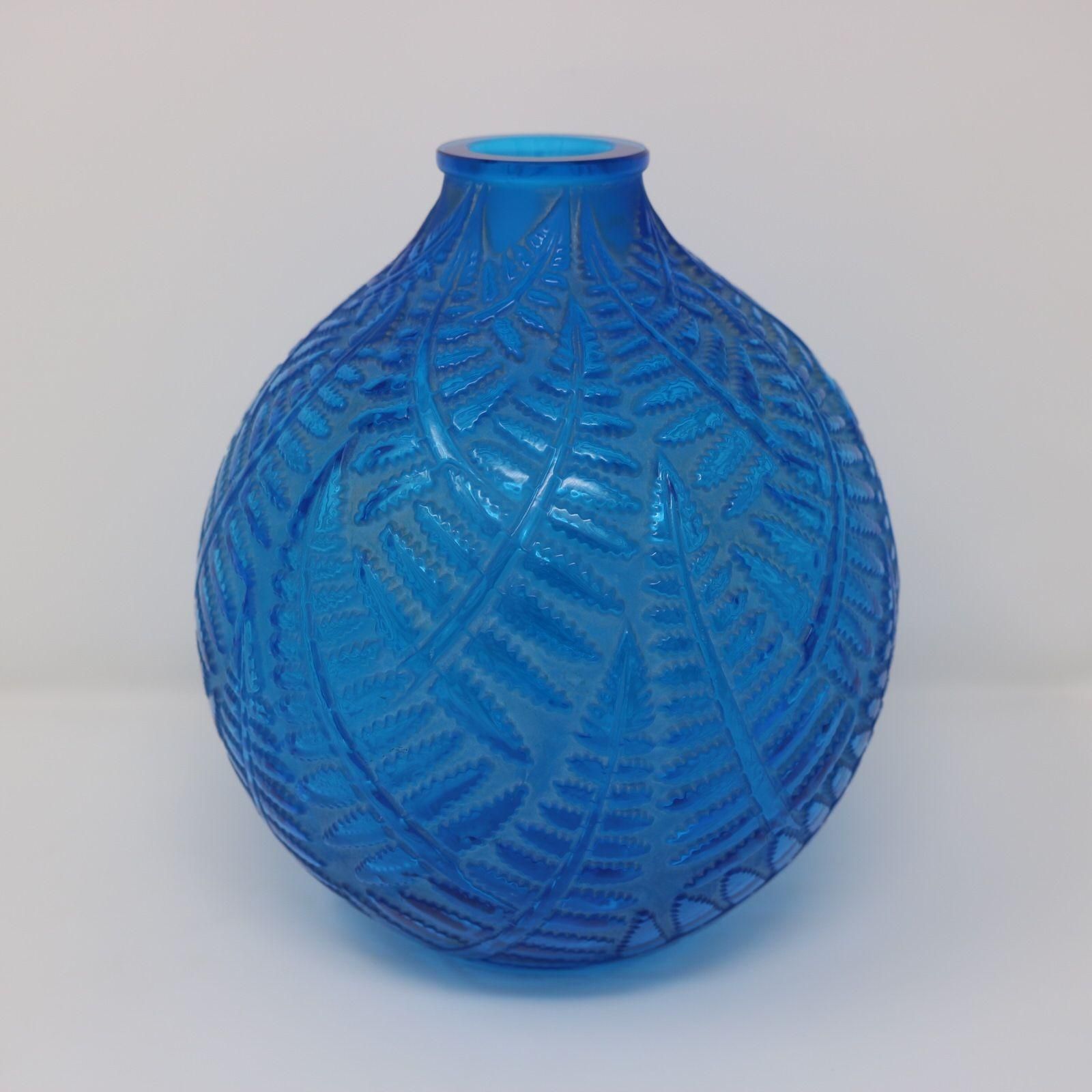 Rene Lalique Electric Blue Glass Espalion Vase photo Home Decor