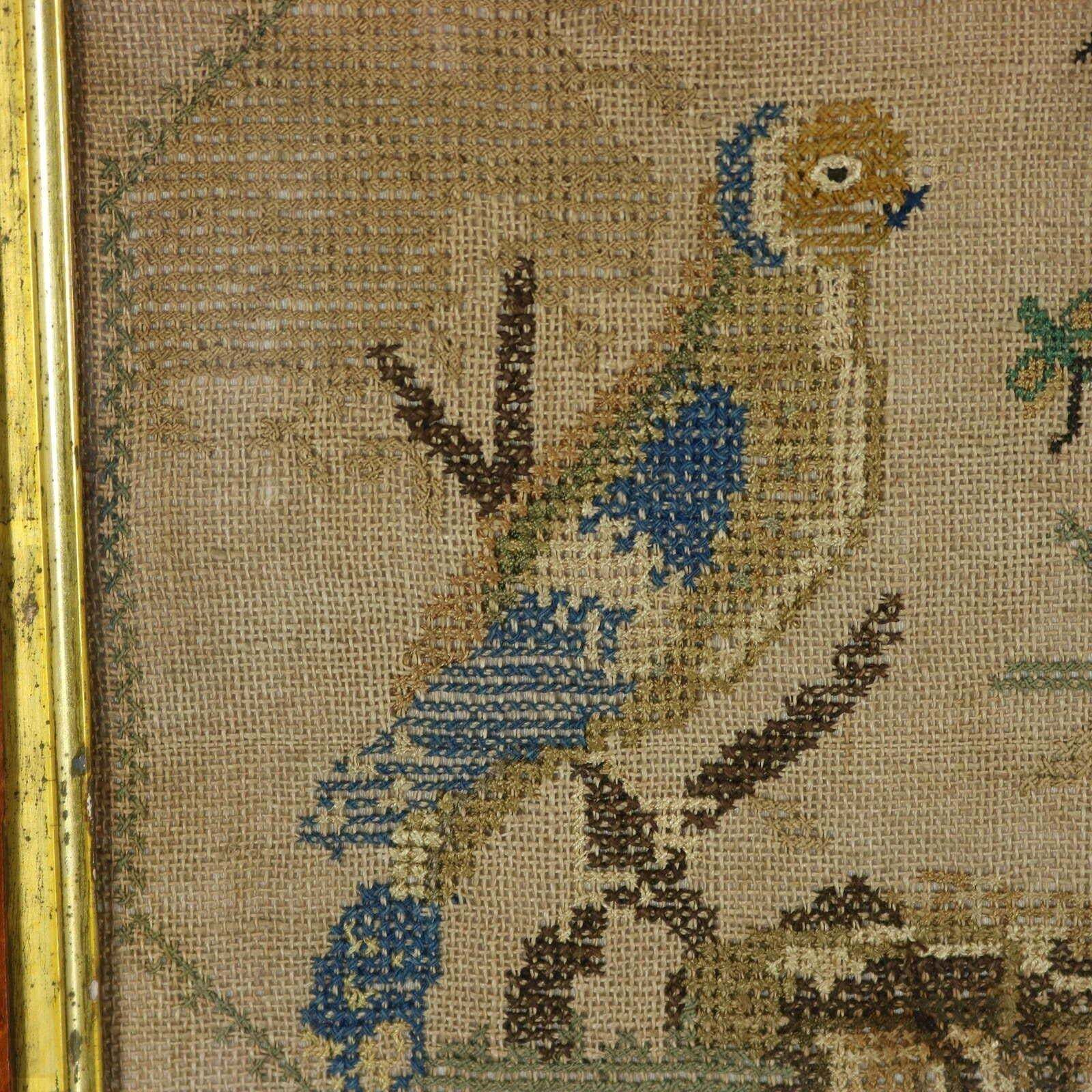 Antique Embroidered Picture Of A Pair Of Birds. photo for sale