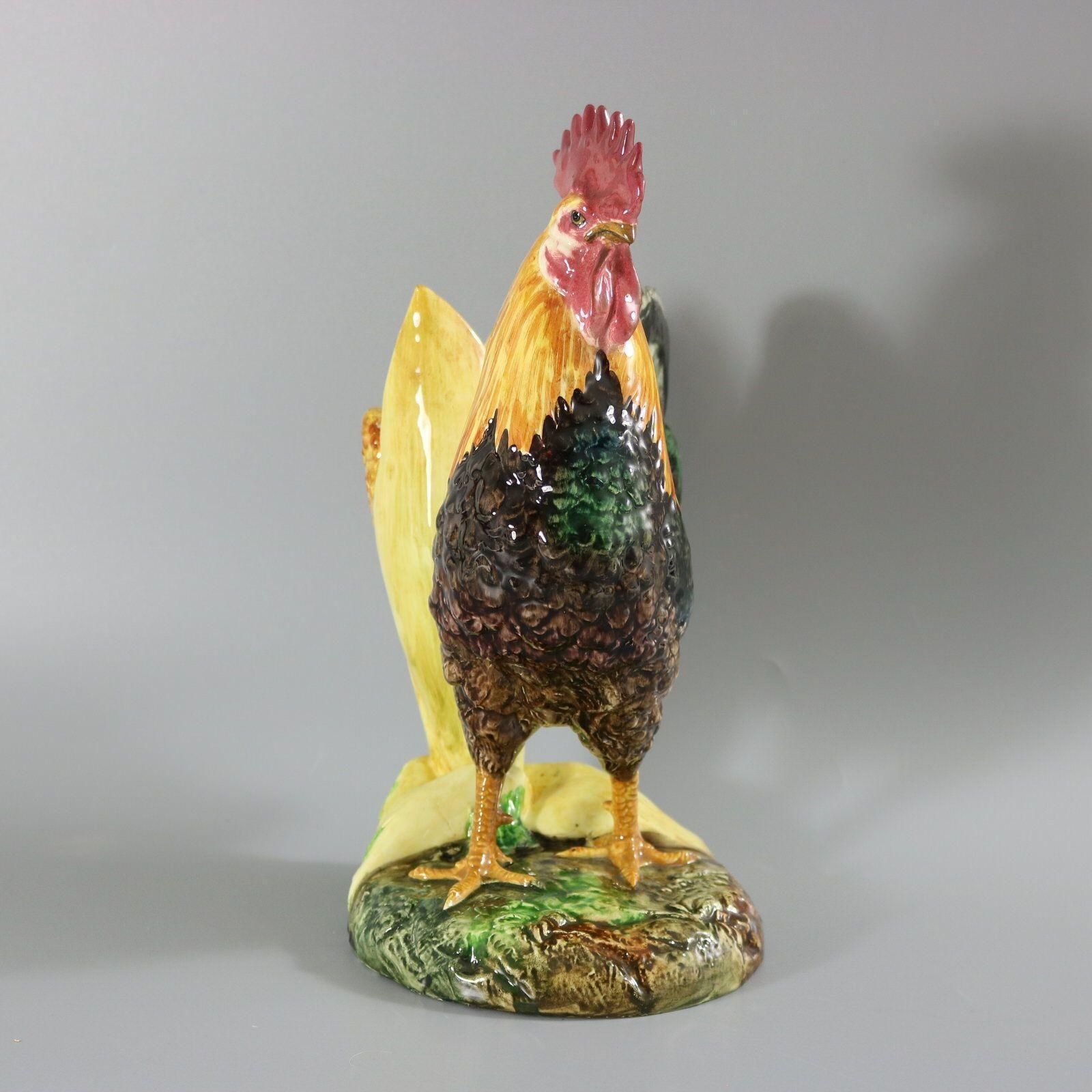 Delphin Massier Majolica Cockerel/Rooster Vase photo vintage
