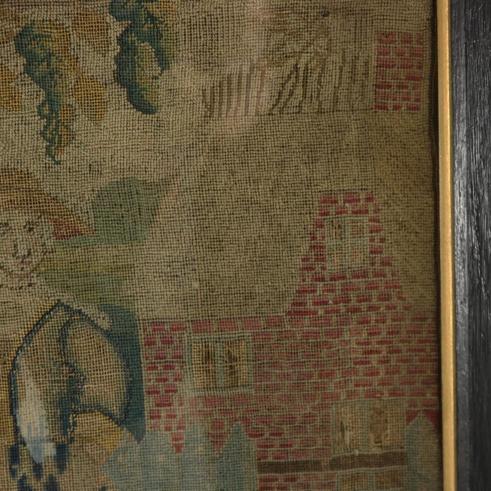 Art 18th Century, 1732 Petit Point Embroidery Picture Of Lady & Gent photo