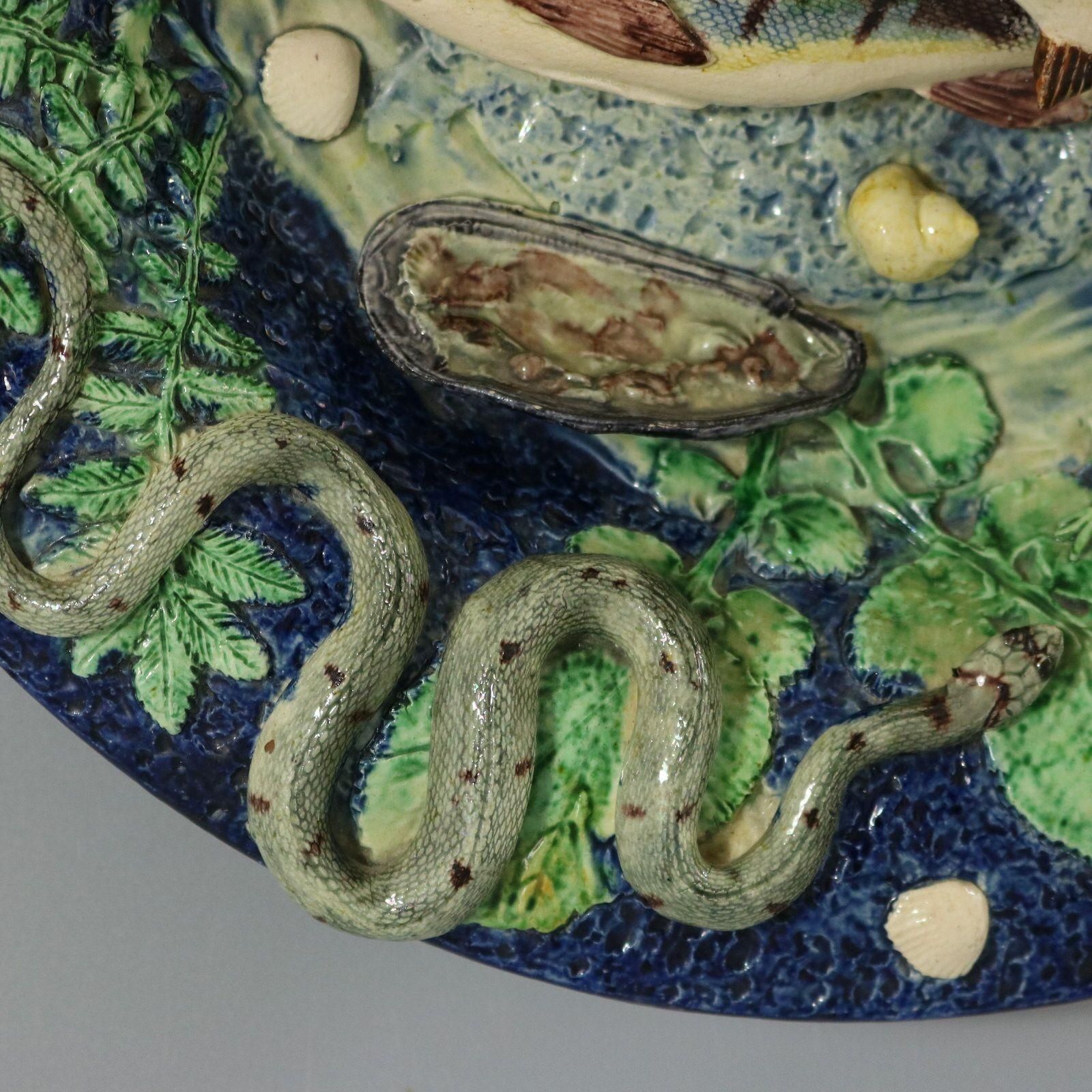 School Of Paris Majolica Palissy Fish, Reptile & Leaves Plate photo for sale