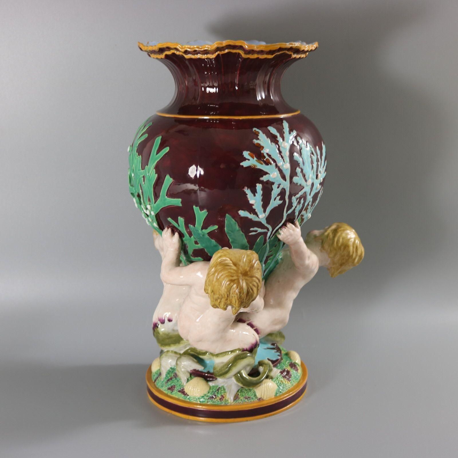 Minton Majolica Marine Vase With Merboys photo for sale