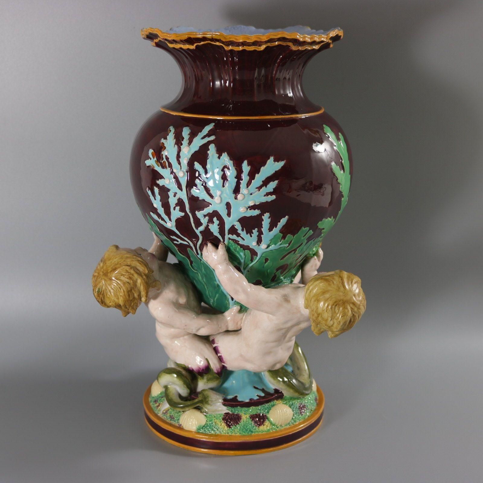 Minton Majolica Marine Vase With Merboys photo Home Decor