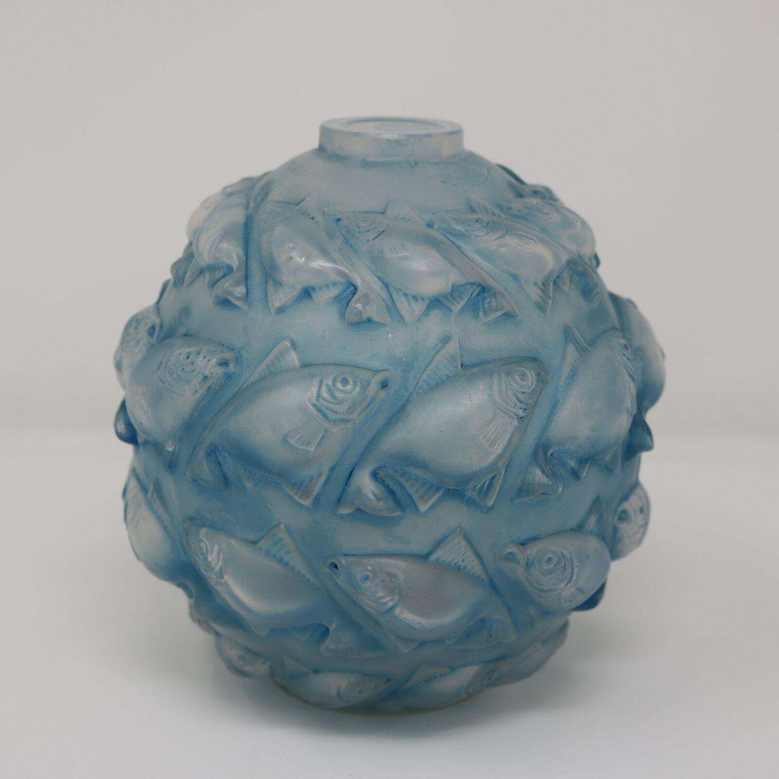 Rene Lalique Opalescent Glass Blue Stain 'Camaret' Vase photo furniture