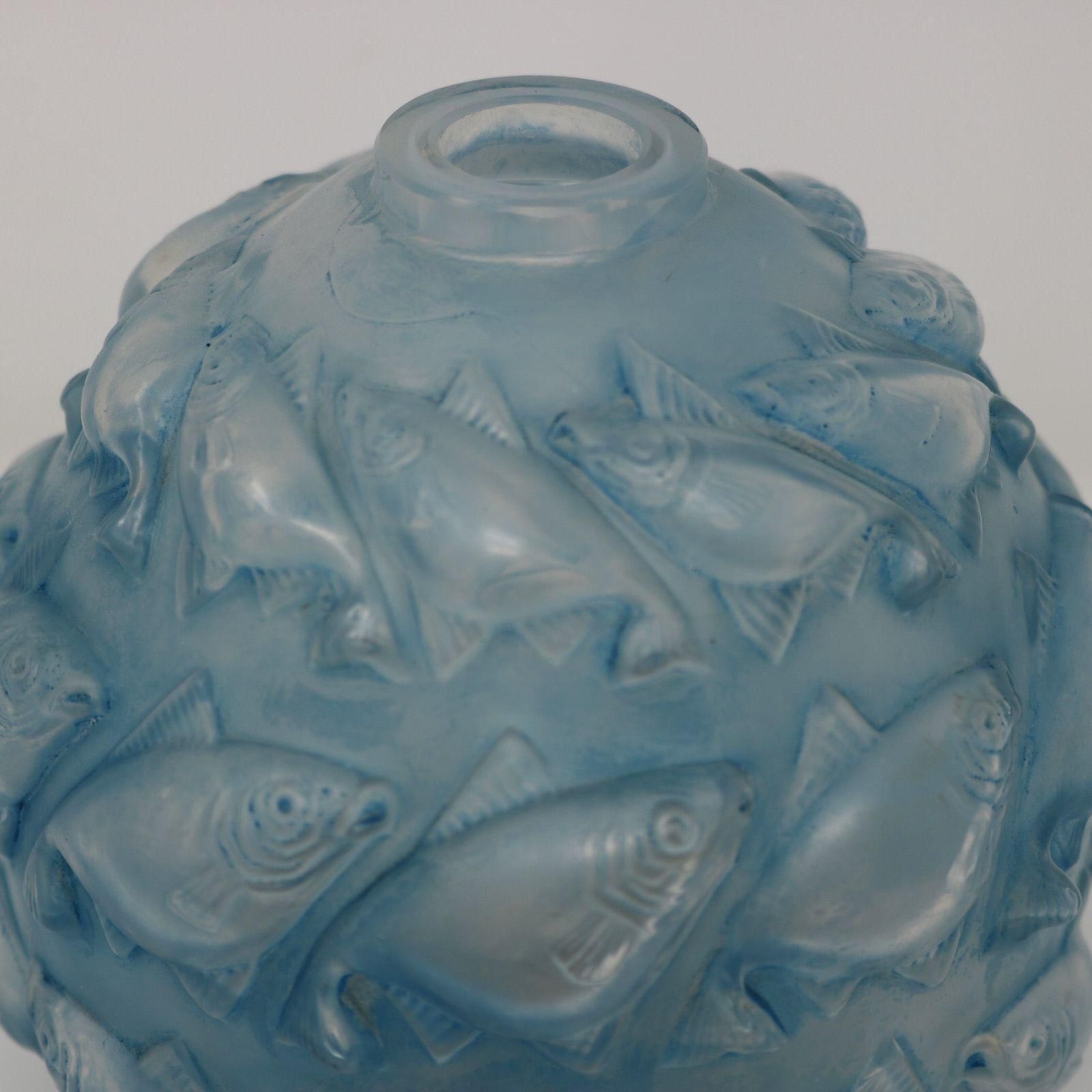 Rene Lalique Opalescent Glass Blue Stain 'Camaret' Vase photo Home Decor