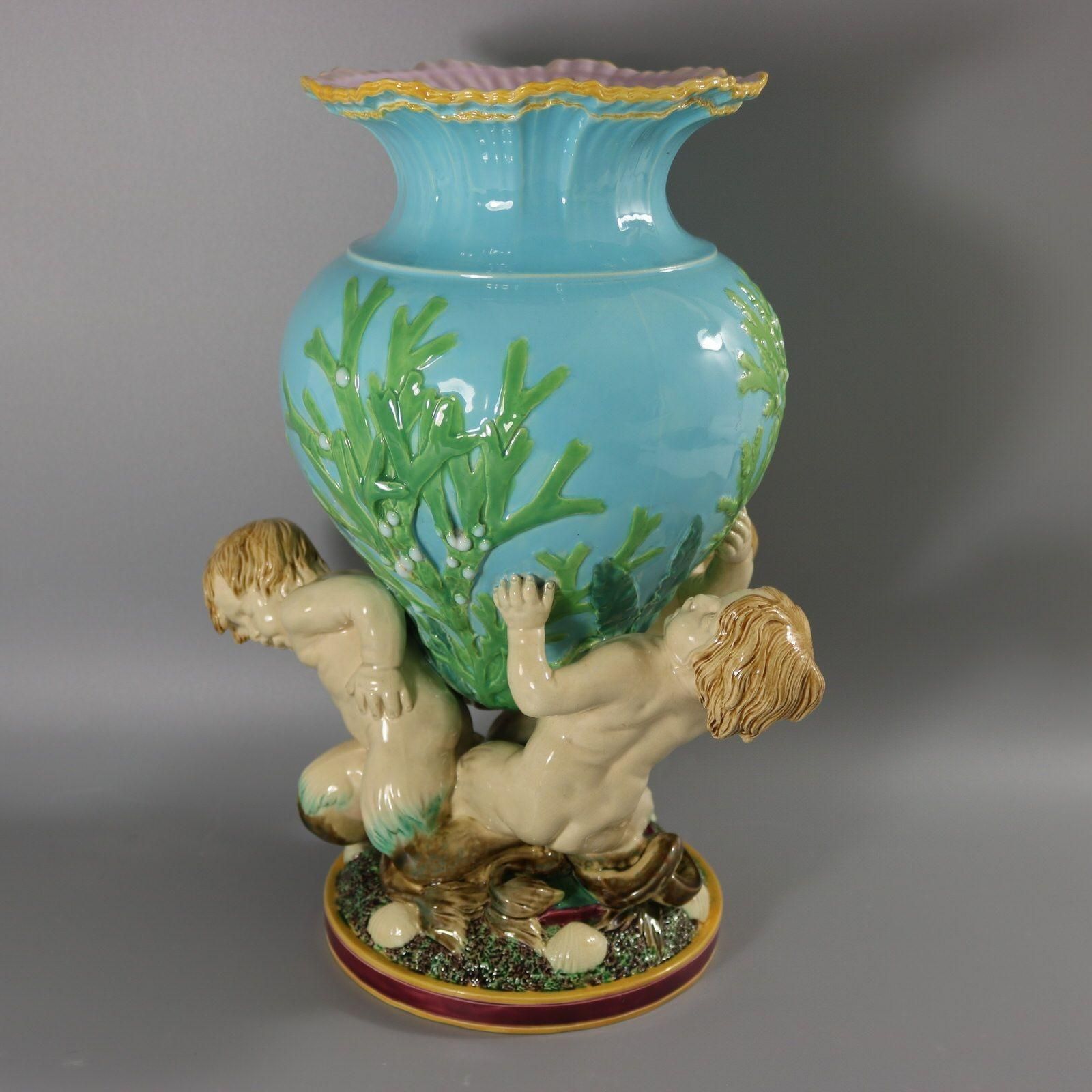 Victorian Minton Majolica Marine Vase With Merboys photo furniture