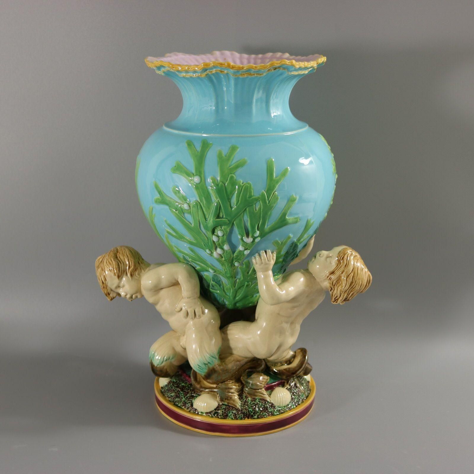 Victorian Minton Majolica Marine Vase With Merboys photo for sale