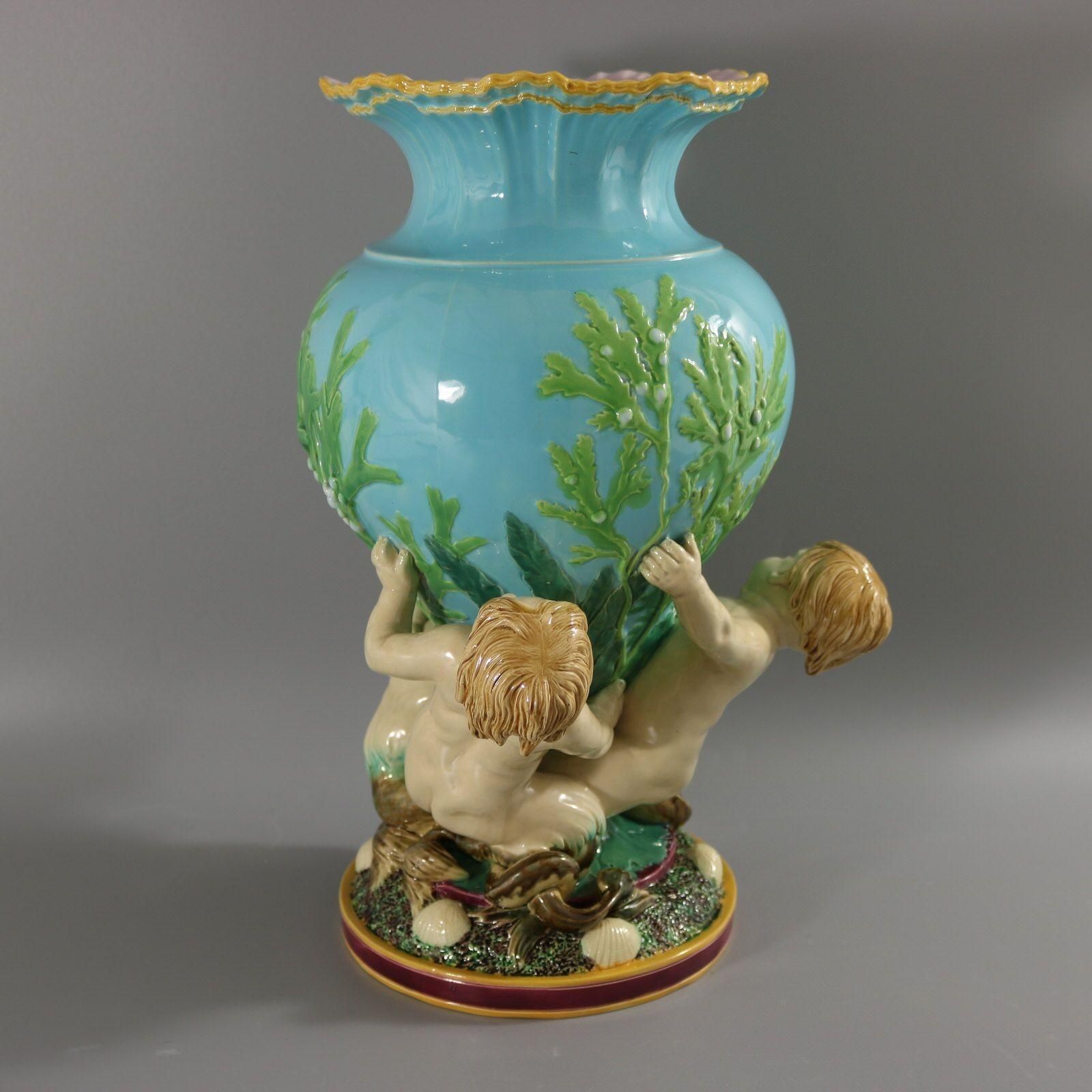 Victorian Minton Majolica Marine Vase With Merboys photo Home Decor