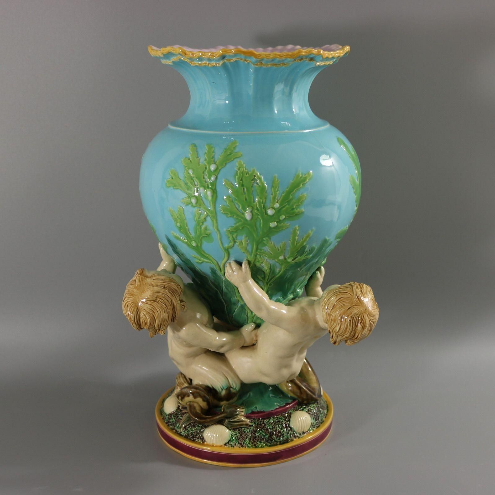 Victorian Minton Majolica Marine Vase With Merboys photo 3074.0