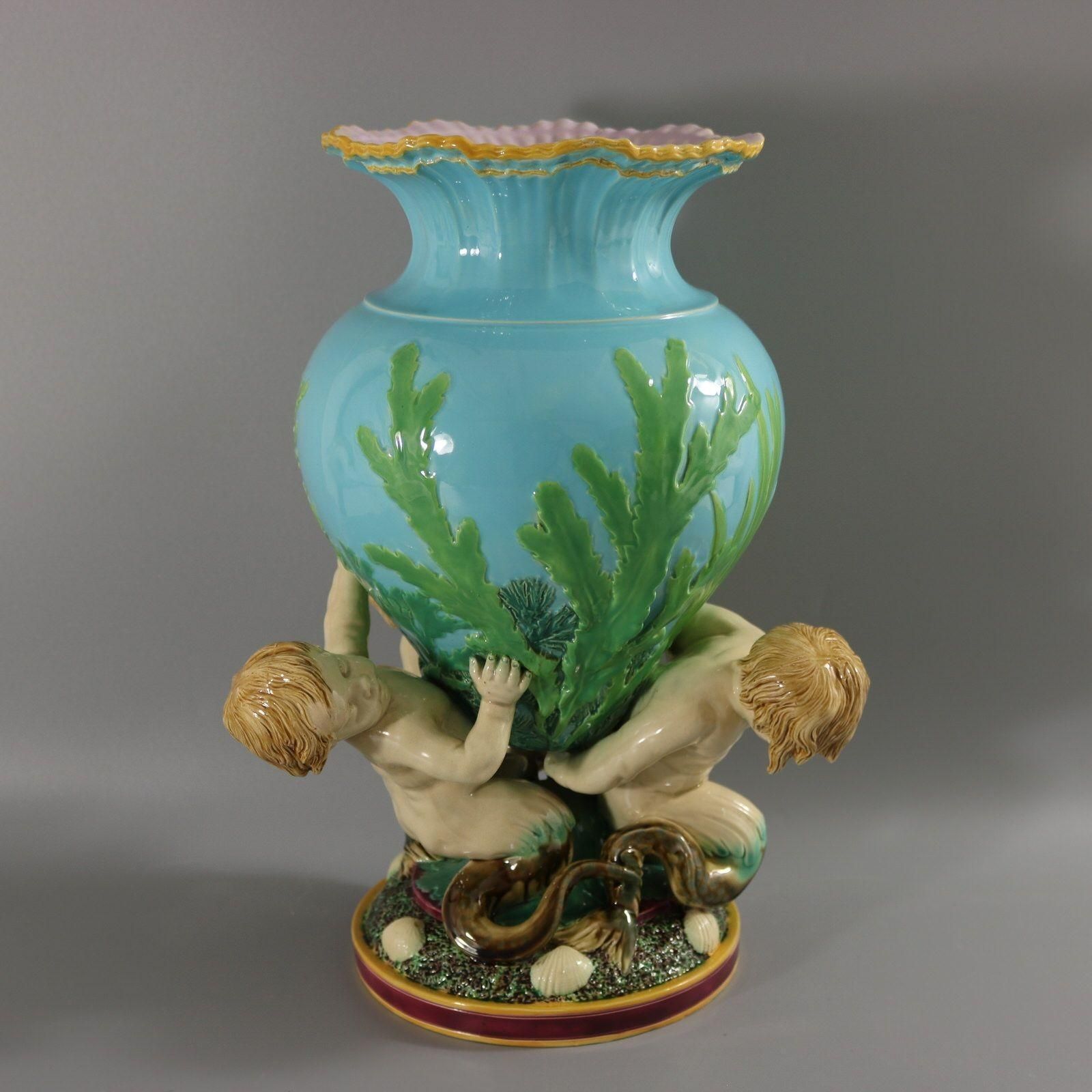 Victorian Minton Majolica Marine Vase With Merboys photo buy