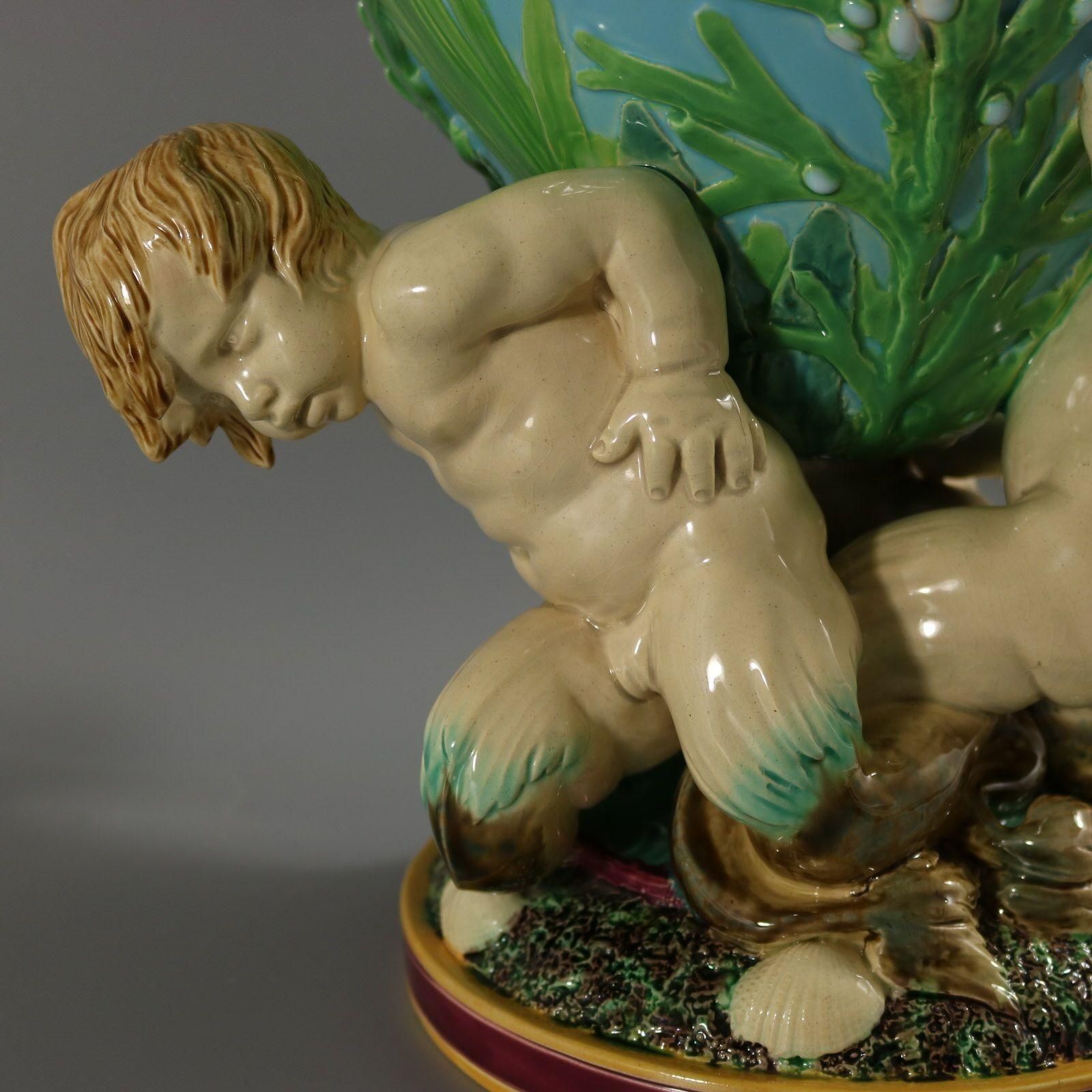 photo for sale Victorian Minton Majolica Marine Vase With Merboys