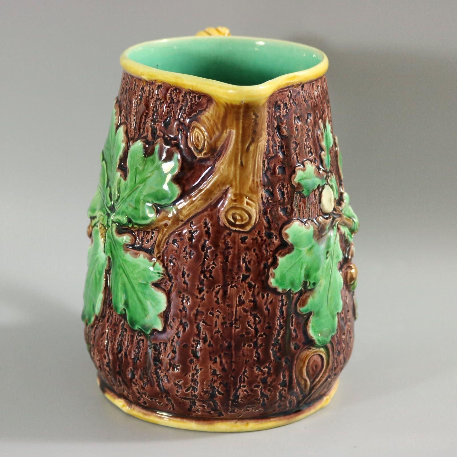 Victorian Minton Majolica Oak Jug/Pitcher With Snail Handle photo vintage