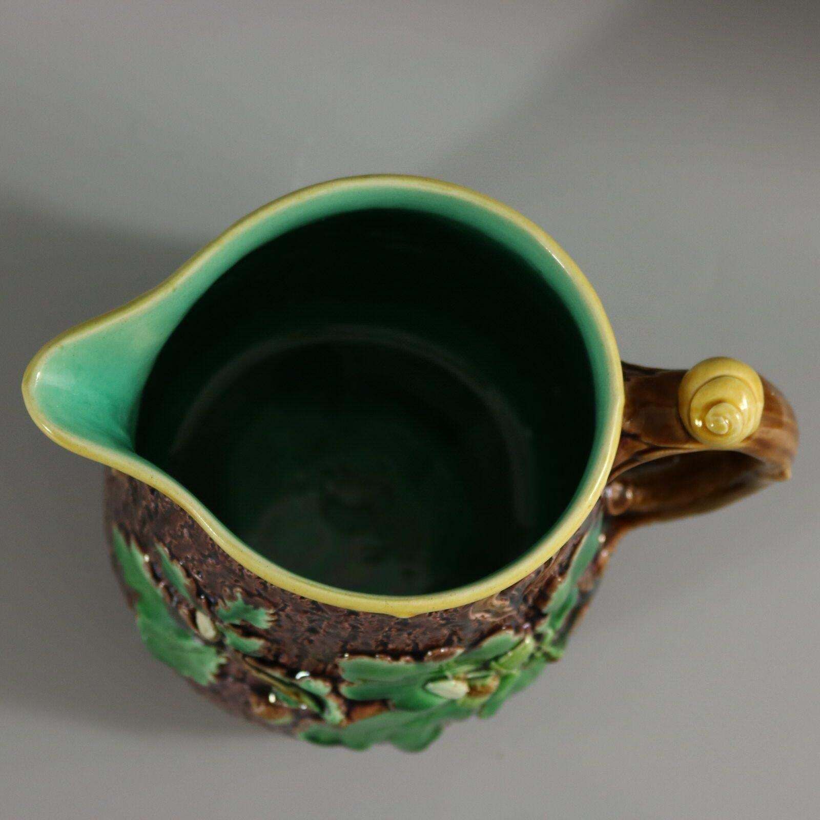 photo for sale Victorian Minton Majolica Oak Jug/Pitcher With Snail Handle