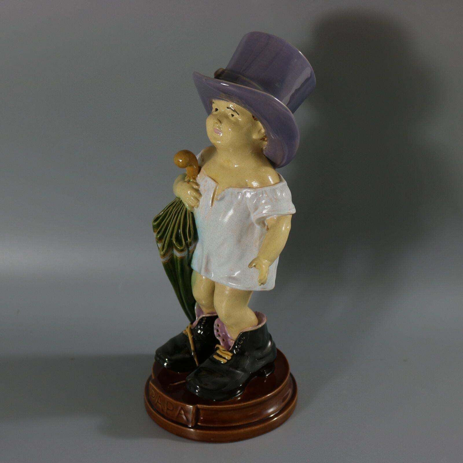 Brownfield Majolica Figure Of A Child, Titled Papa photo for sale