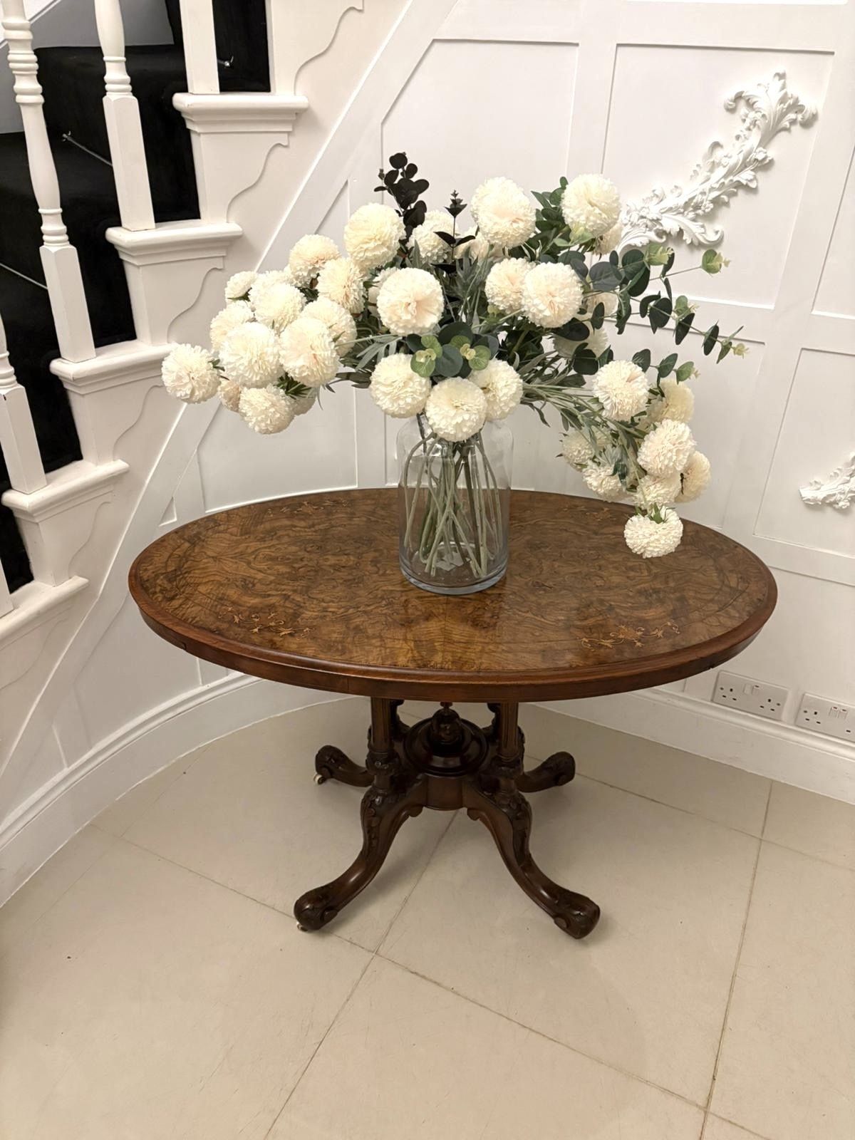 Antique 19th Century Quality Burr Walnut Inlaid Oval Side Table photo vinterior