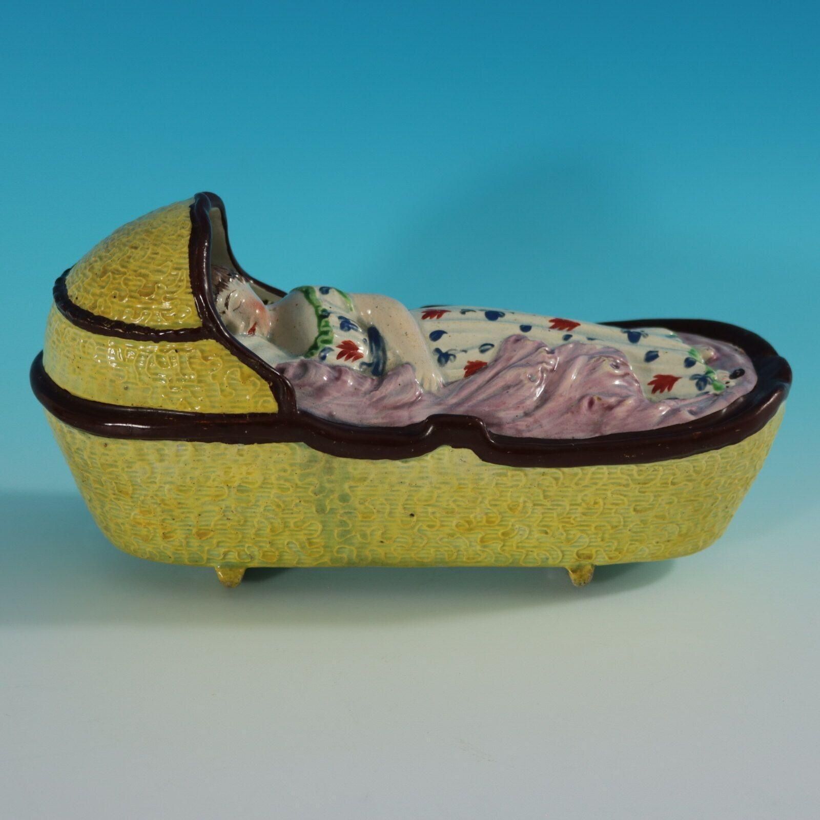 Staffordshire Pearlware Child In Rocking Cradle photo vintage