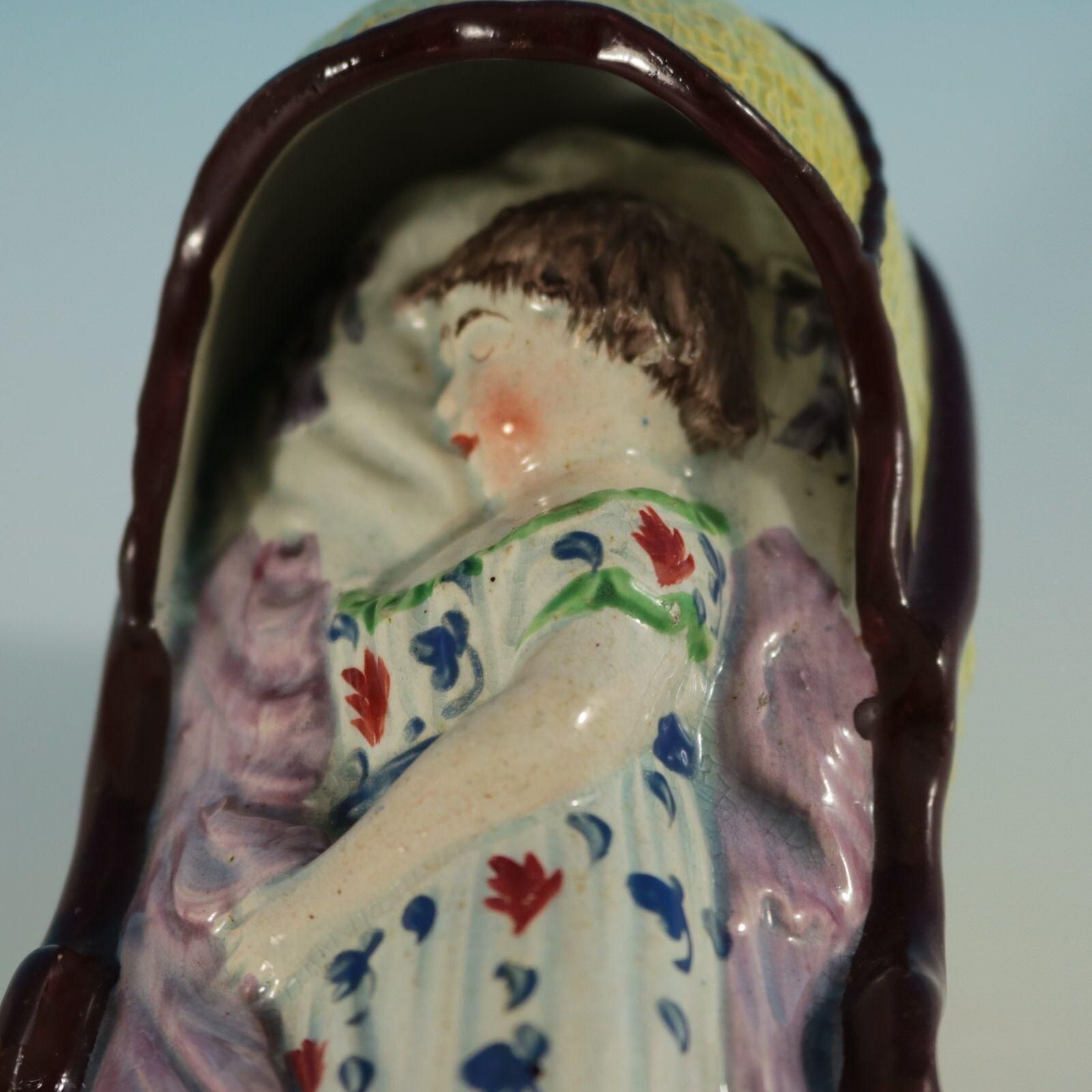 photo vinterior Staffordshire Pearlware Child In Rocking Cradle