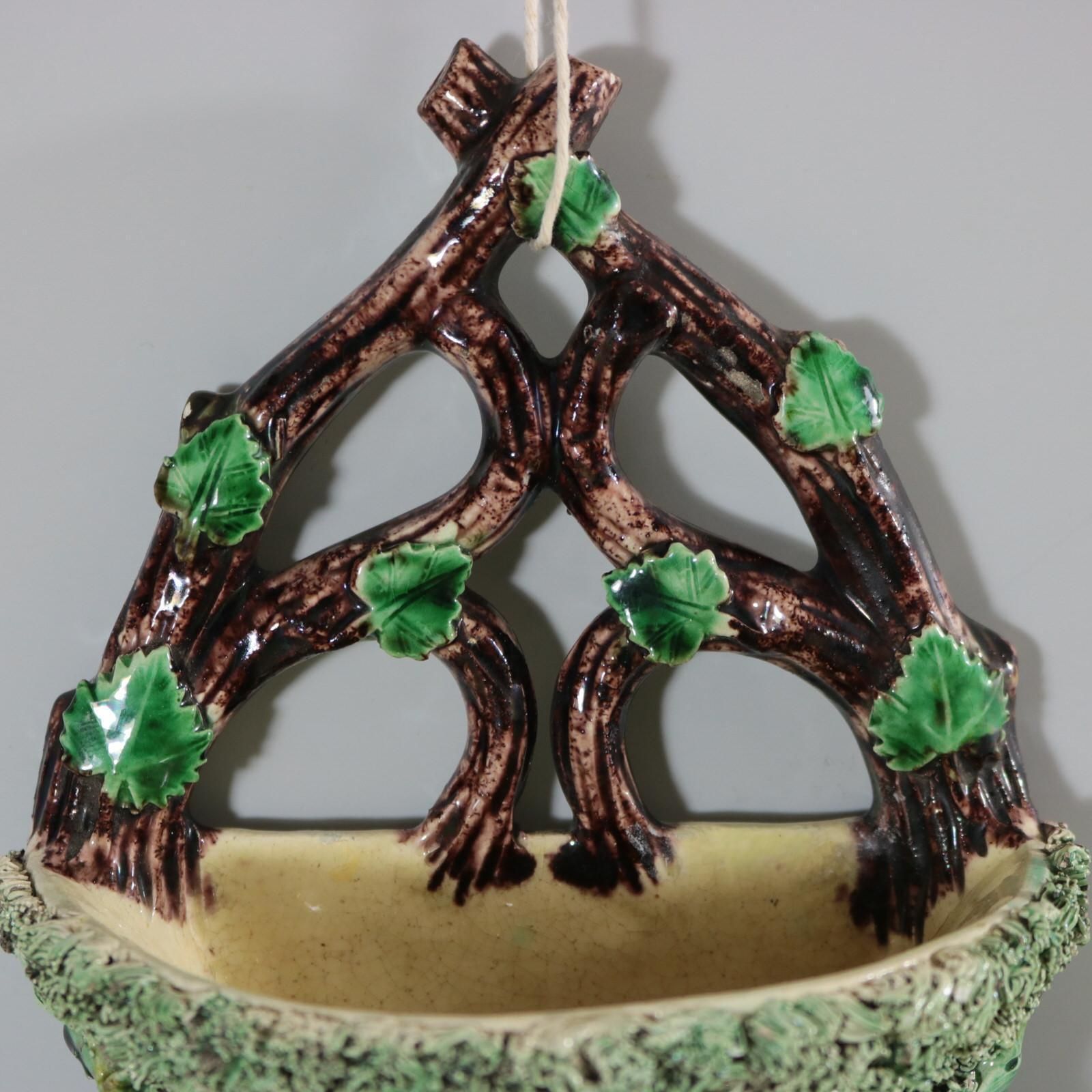 Portuguese Palissy Majolica Snake & Bird Wall Pocket photo Art