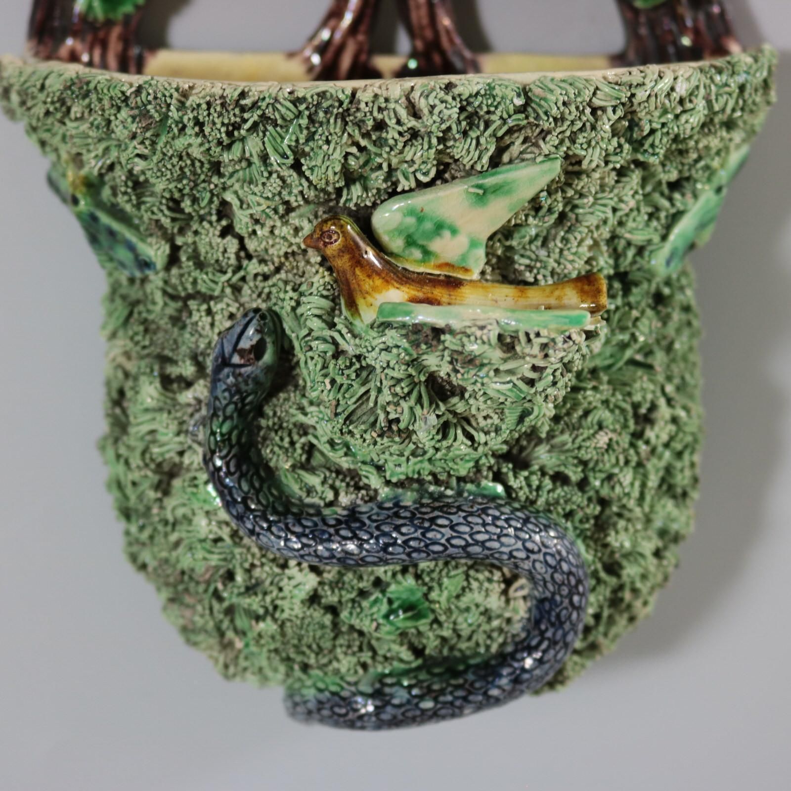 Portuguese Palissy Majolica Snake & Bird Wall Pocket photo 779.0