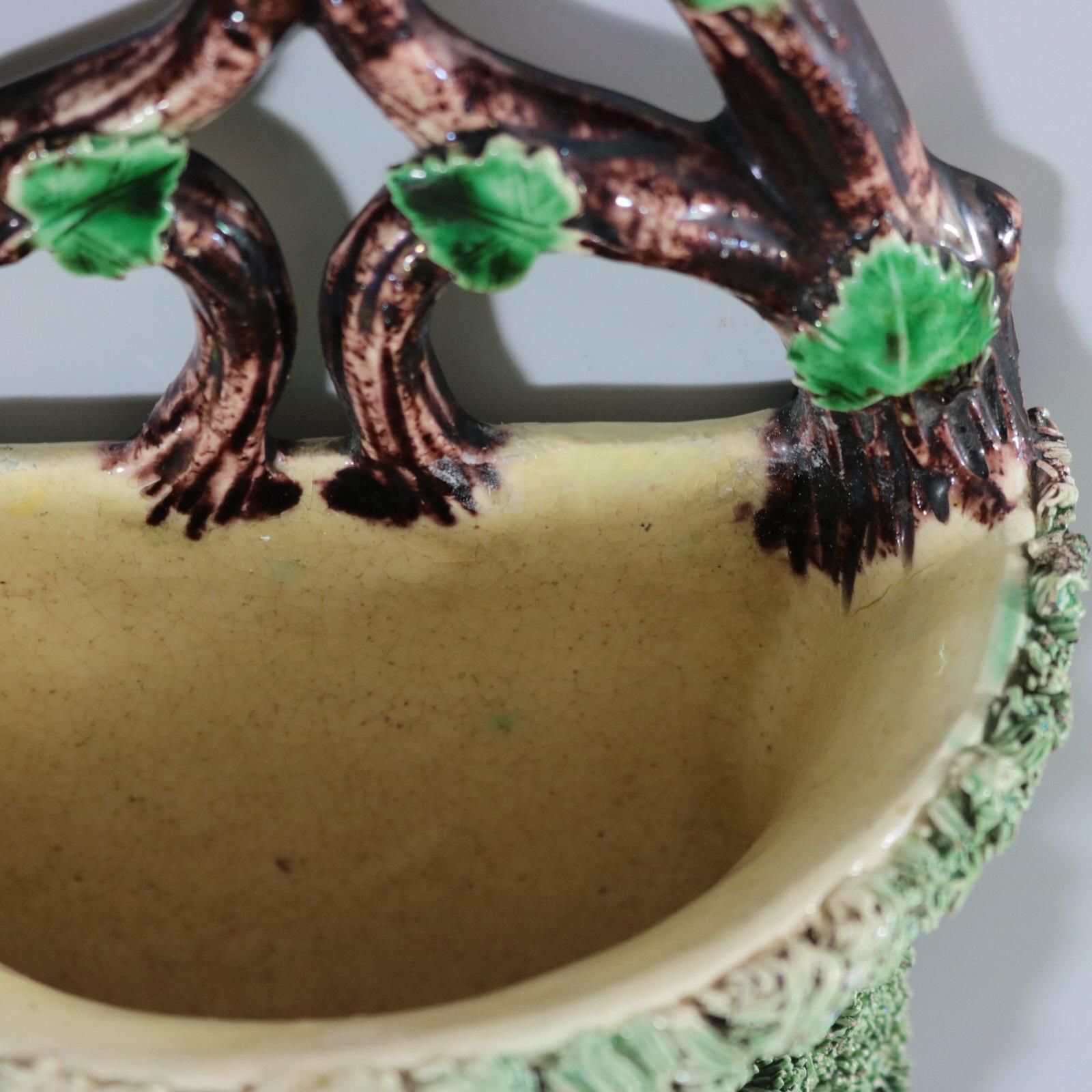 photo furniture Portuguese Palissy Majolica Snake & Bird Wall Pocket