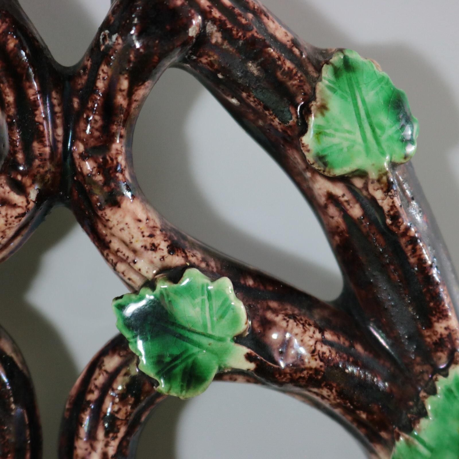 photo for sale Portuguese Palissy Majolica Snake & Bird Wall Pocket