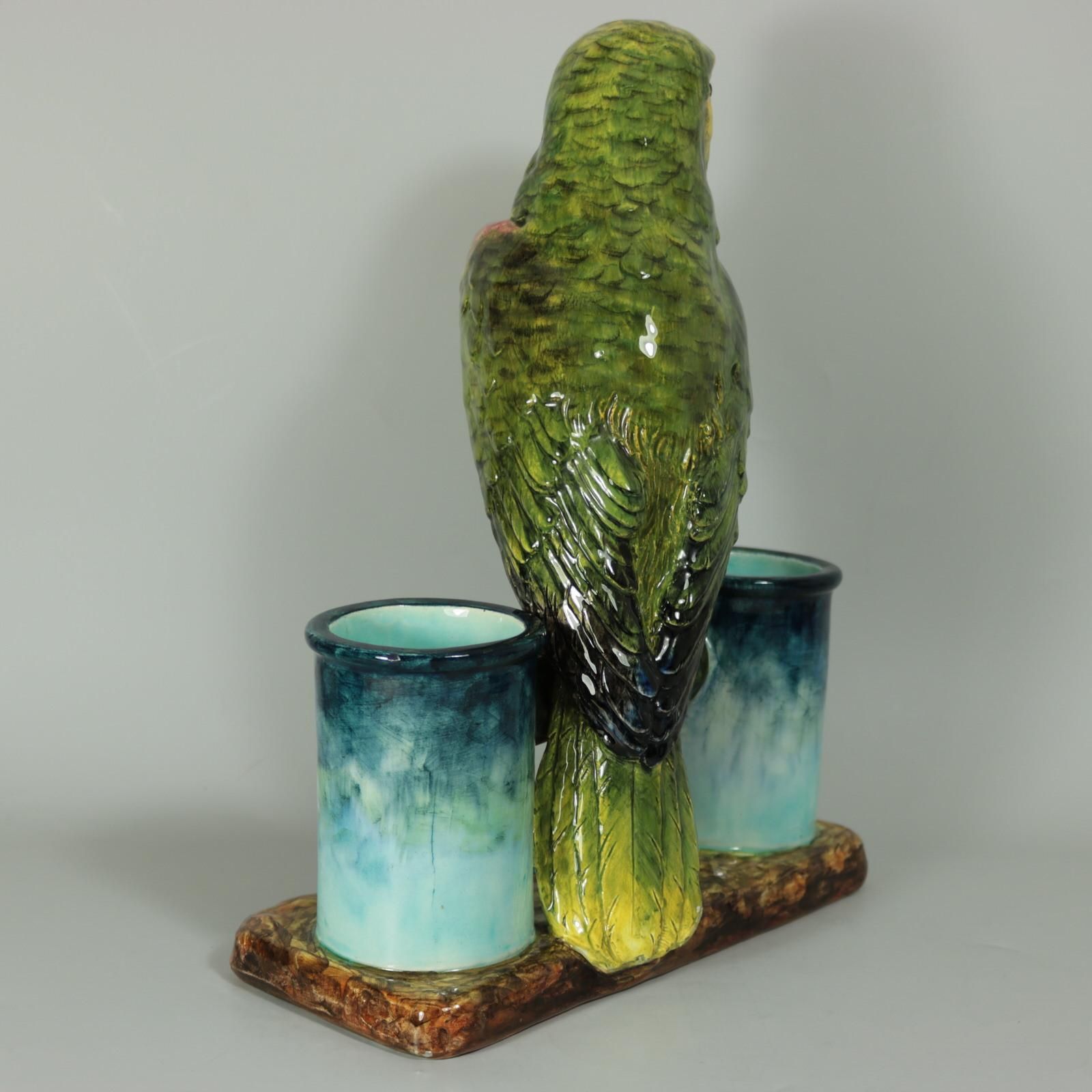 Delphin Massier Majolica Parrot Figural Vase photo Home Decor