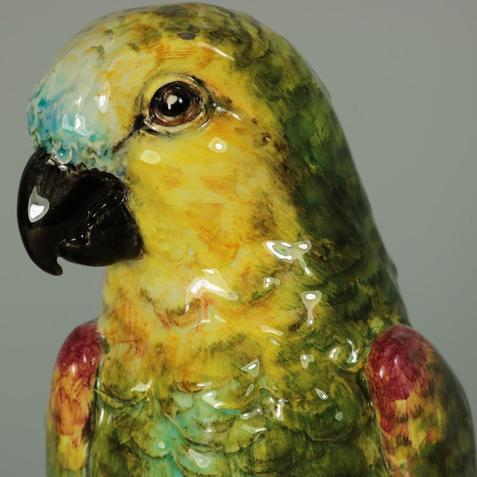 photo for sale Delphin Massier Majolica Parrot Figural Vase