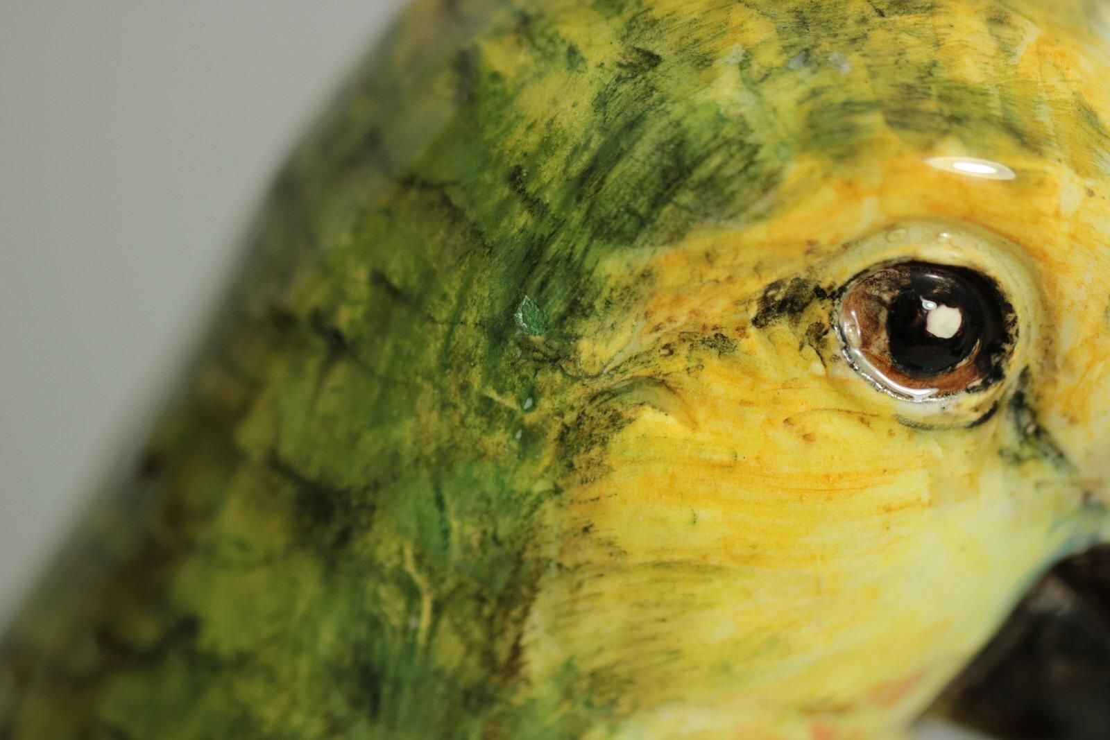 photo vintage Delphin Massier Majolica Parrot Figural Vase