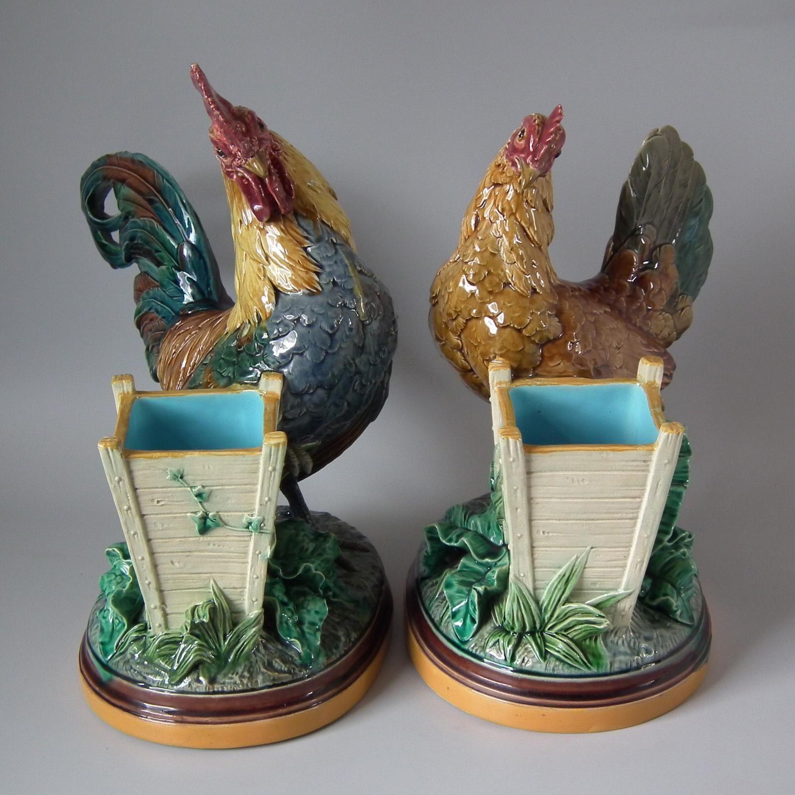 Pair Of Minton Majolica Hen And Rooster Vases By John Henk photo Home Decor