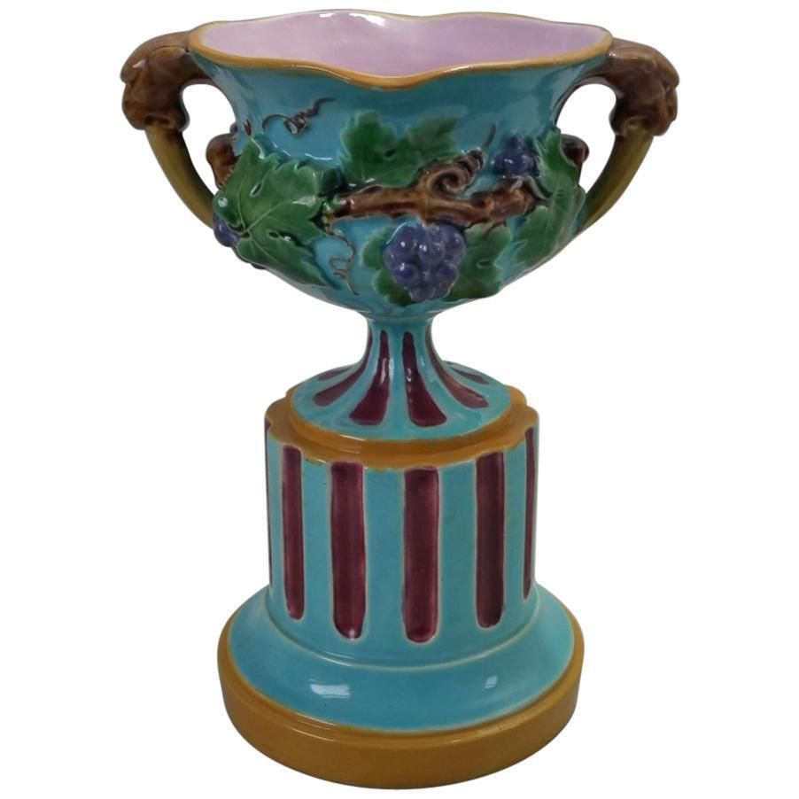 Minton Majolica Two Handled Vase On Pedestal