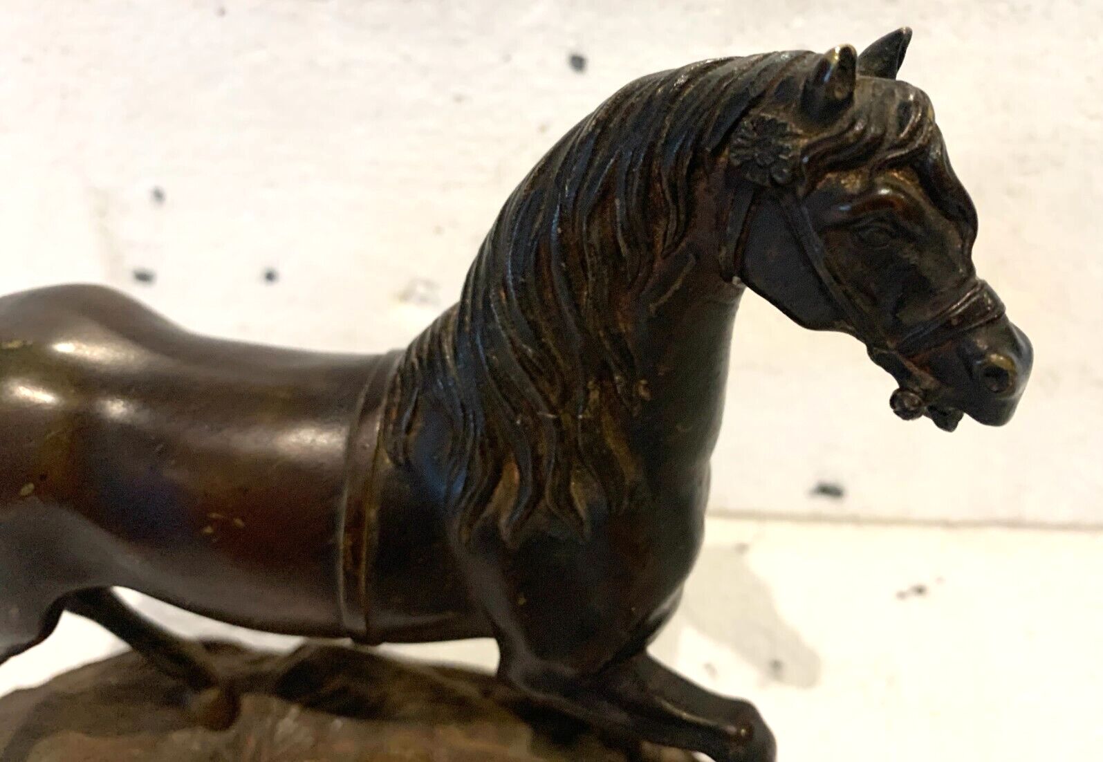Art Bronze Group Horse On Base With Brown Patina 20th Century photo