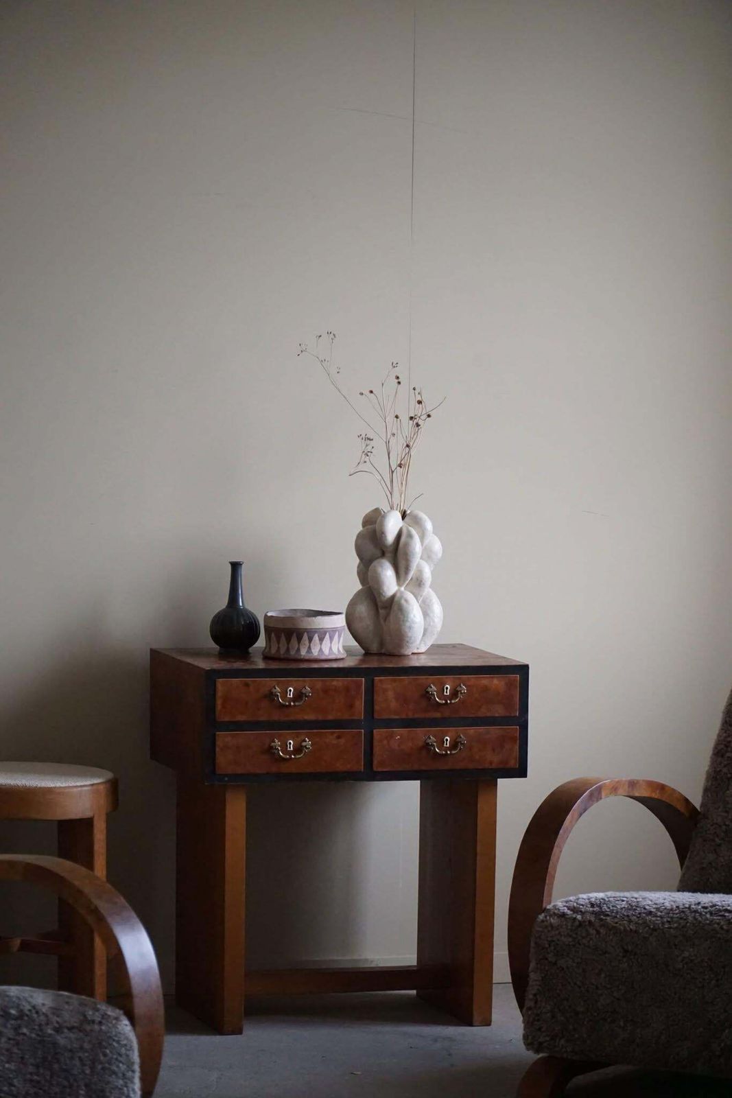 Danish Art Deco Console Table With Drawers In Elm & Burl Wood, 1940s photo furniture