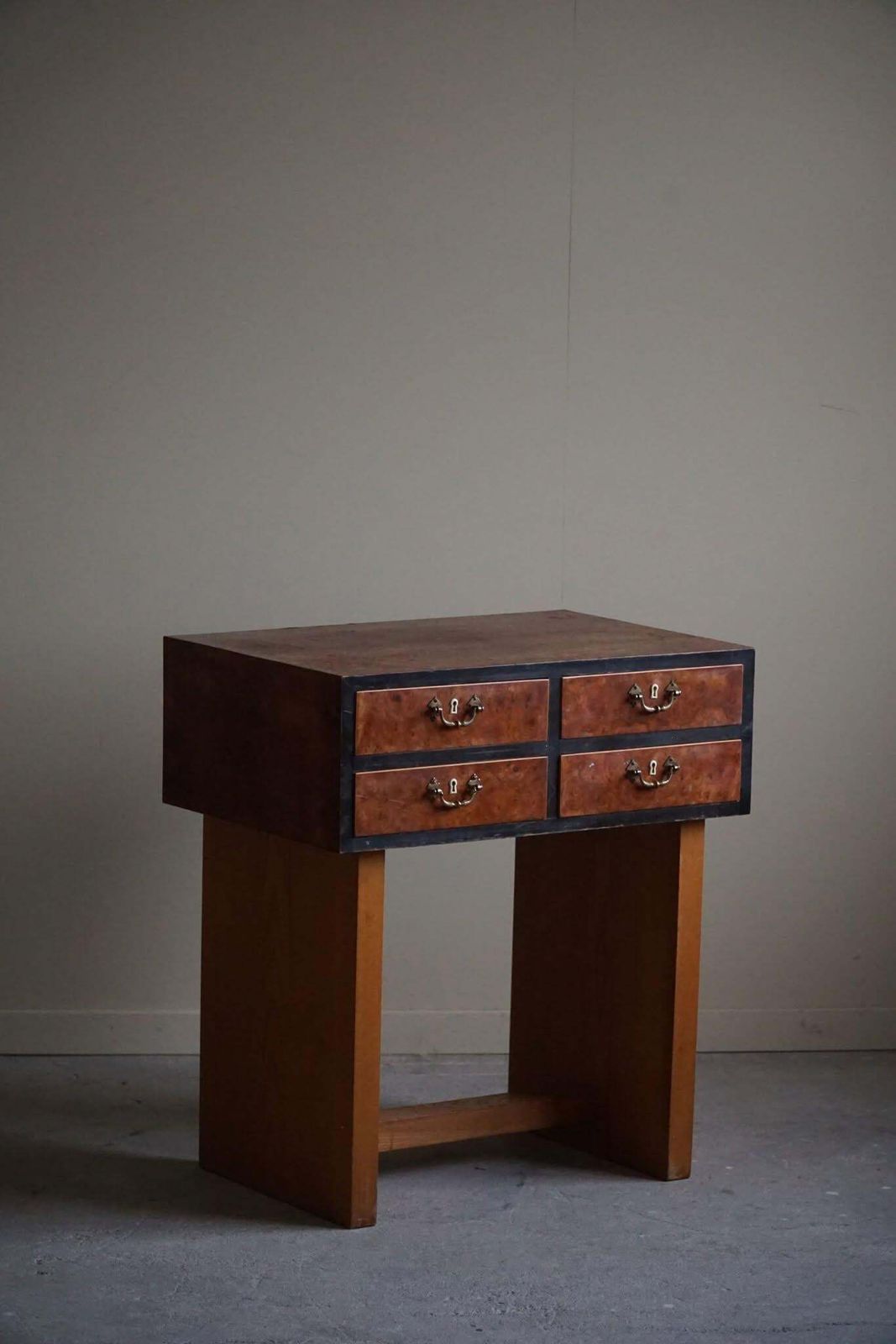 Danish Art Deco Console Table With Drawers In Elm & Burl Wood, 1940s photo buy