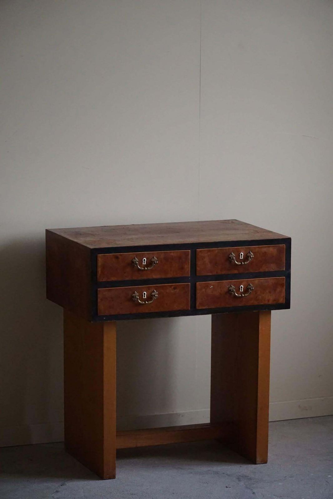 Furniture Danish Art Deco Console Table With Drawers In Elm & Burl Wood, 1940s photo