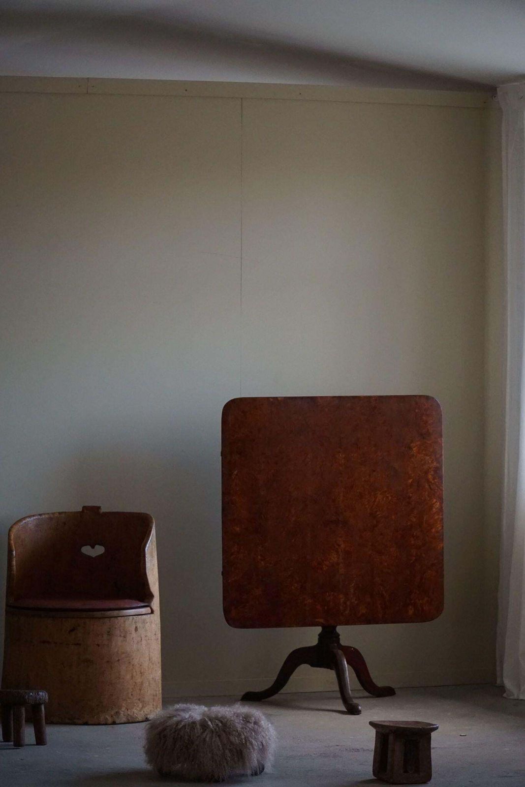 Antique Square Folding Table In Burl Wood, Handcrafted In Sweden, 19th Century photo vinterior