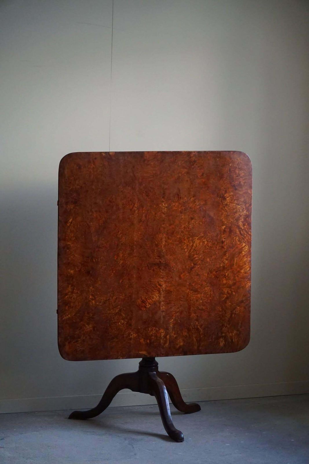 photo for sale Antique Square Folding Table In Burl Wood, Handcrafted In Sweden, 19th Century