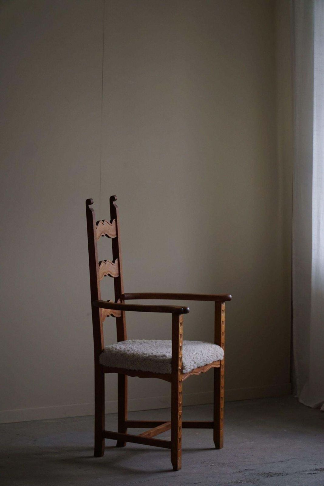 Classic Armchair In Oak & Lambswool Seat, Danish Mid Century Modern, 1950s photo furniture