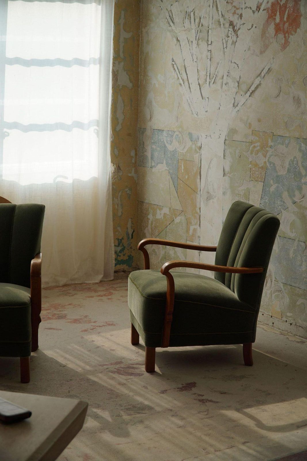 Danish Art Deco, Set Of 3 Armchairs In Oak, Reupholstered In Green Mohair, 1930s photo 8962.0