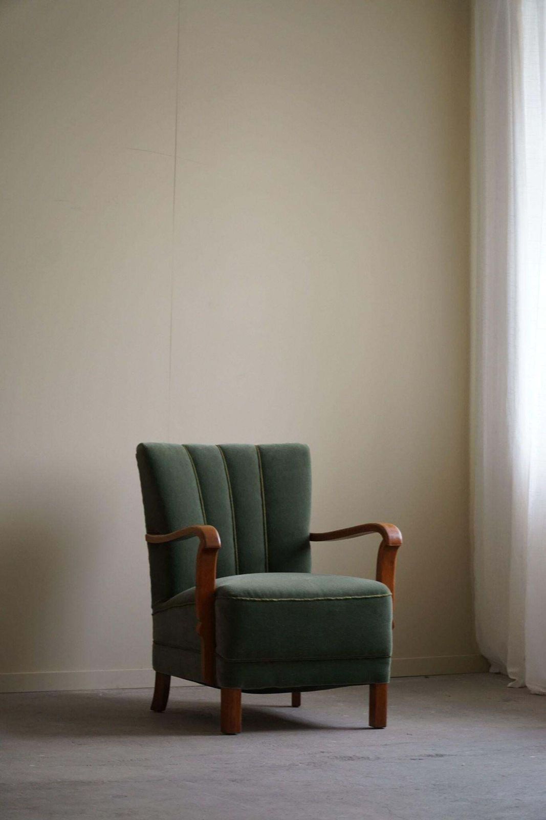 8962.0 Danish Art Deco, Set Of 3 Armchairs In Oak, Reupholstered In Green Mohair, 1930s photo