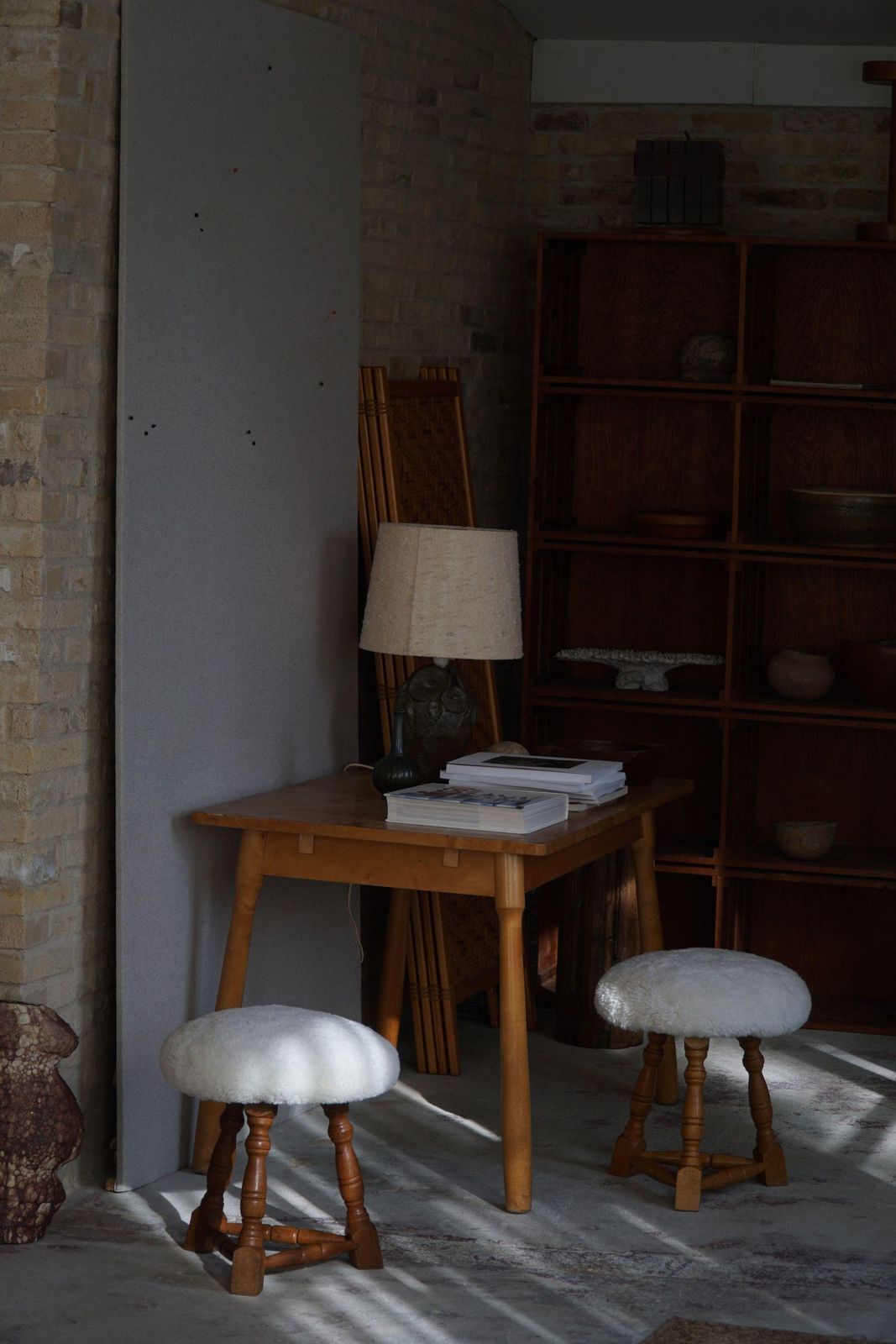 Danish Modern, A Pair Of Tripod Stools, Reupholstered Seats In Lambswool, 1950s photo furniture