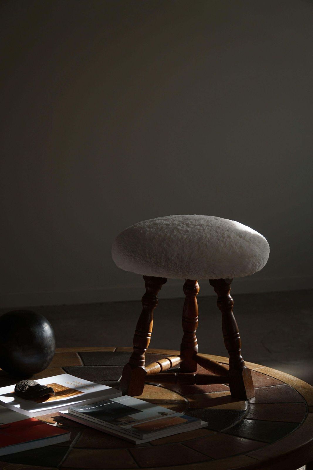 Danish Modern, A Pair Of Tripod Stools, Reupholstered Seats In Lambswool, 1950s photo buy