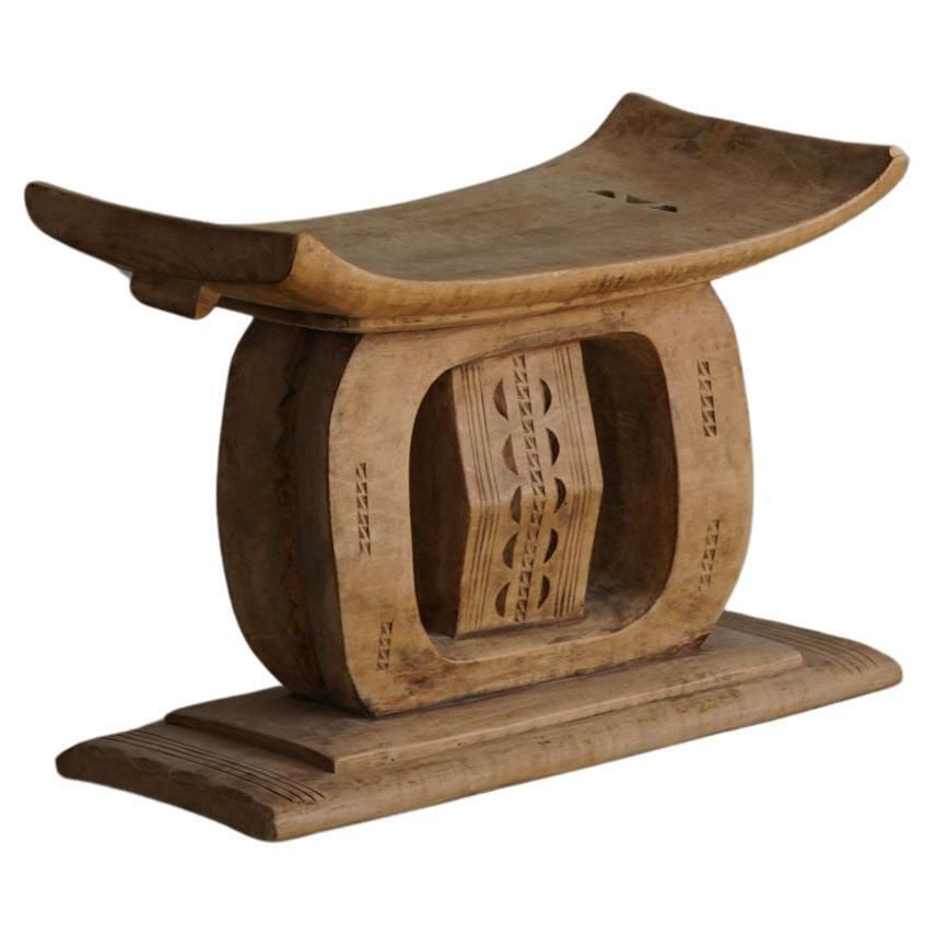 Ashanti Stool, West African Hand Carved Hardwood Stool, Wabi Sabi, 20th Century